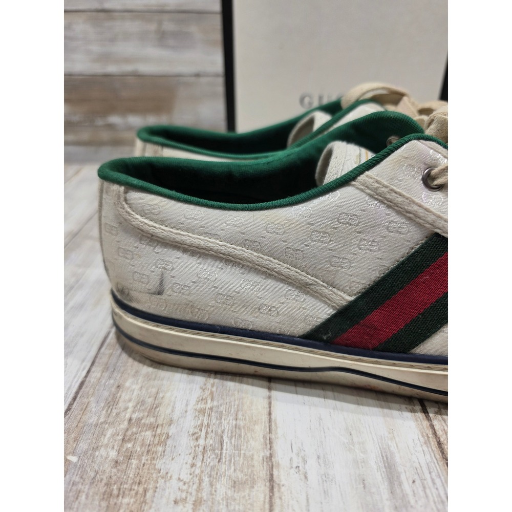 Gucci Tennis 1977 Low Top Sneakers Off White GG Mignon Canvas Web Stripe 11 READ - Picture 8 of 16